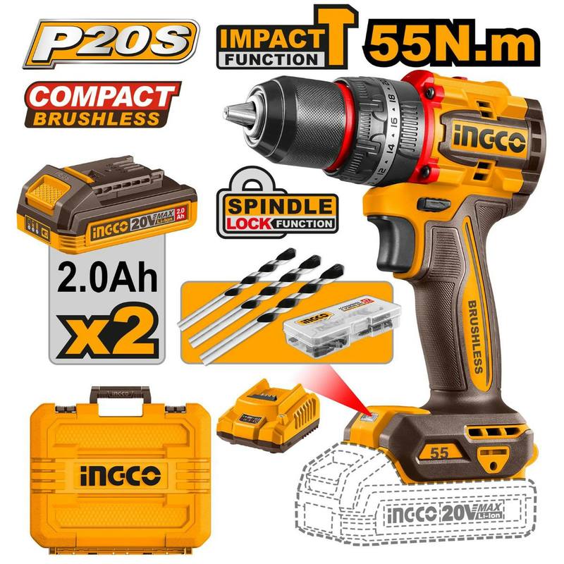 Parafusadeira Furadeira BL 55 NM Impacto 1/2 POL 20V CIDLI20558-9 Ingco — imagem 1