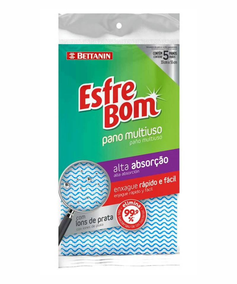 Pano Multiuso Esfrebom 5 unidades Azul 49055 Bettanin — imagem 1